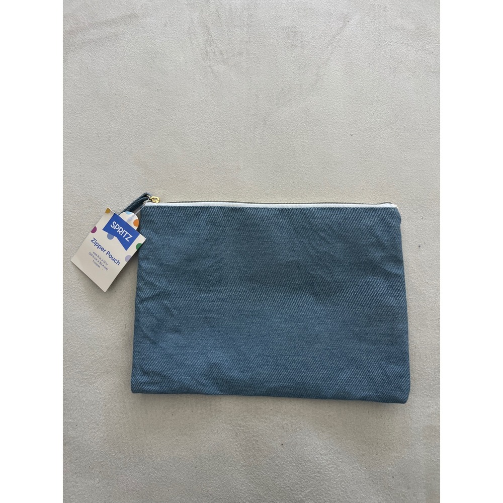 Spritz Blue Denim Zipper Pouch Travel Makeup Bag 8x12 NWT